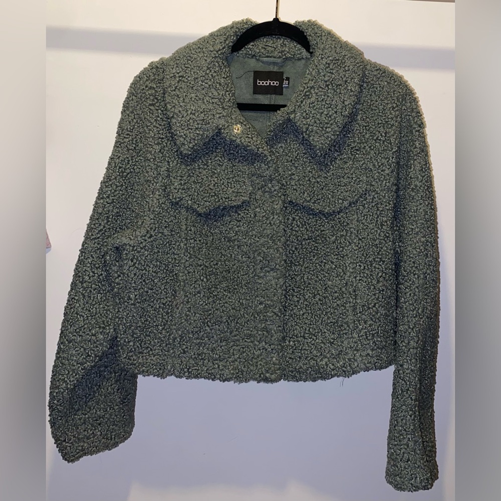 Boohoo Olive Teddy Cropped Jacket